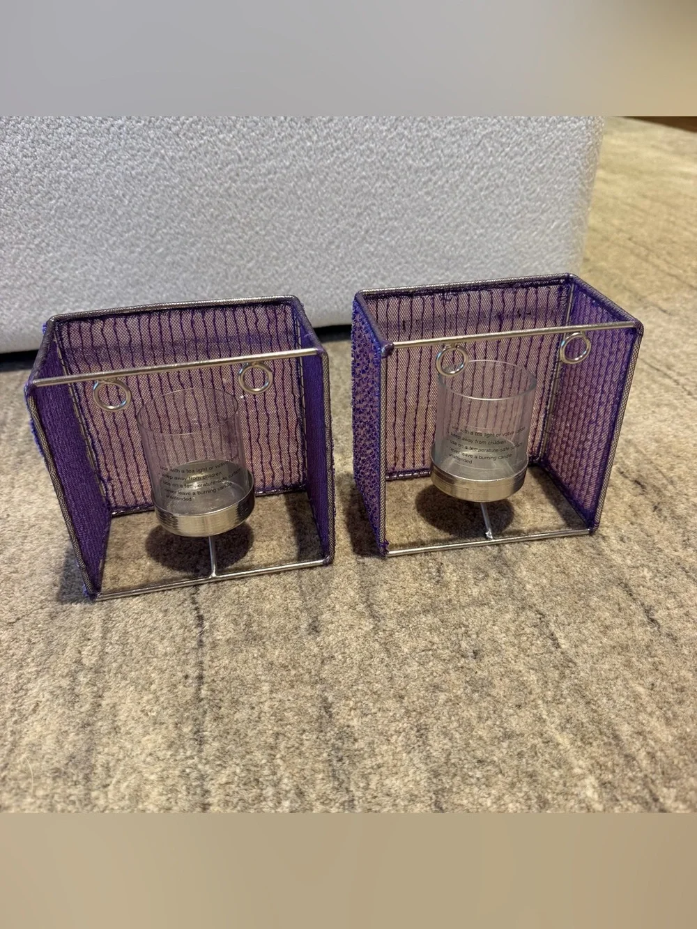 Y2K Purple Beaded Sequins Tea light Votive Candle Holder Set of 2 Sconces